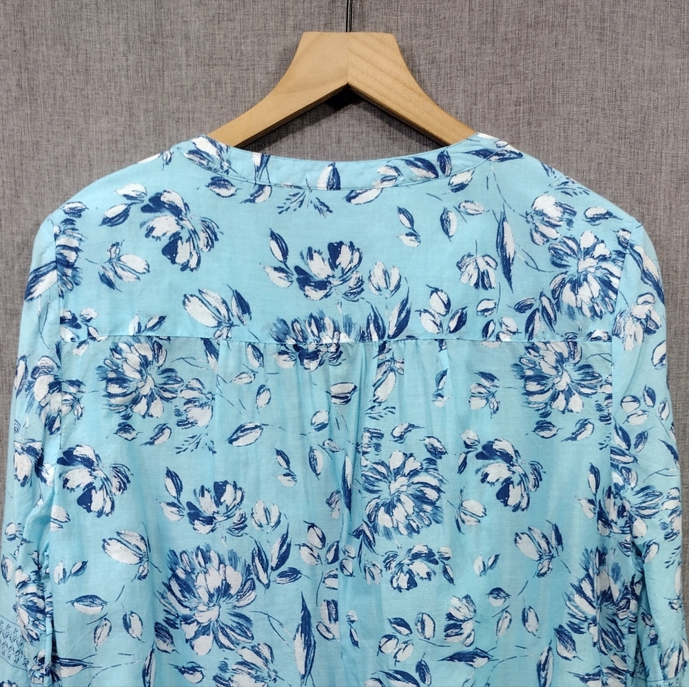 Style & Co. Floral Babydoll Top Women's M Blue Cottagecore Peasant Retro Y2K - Picture 6 of 8